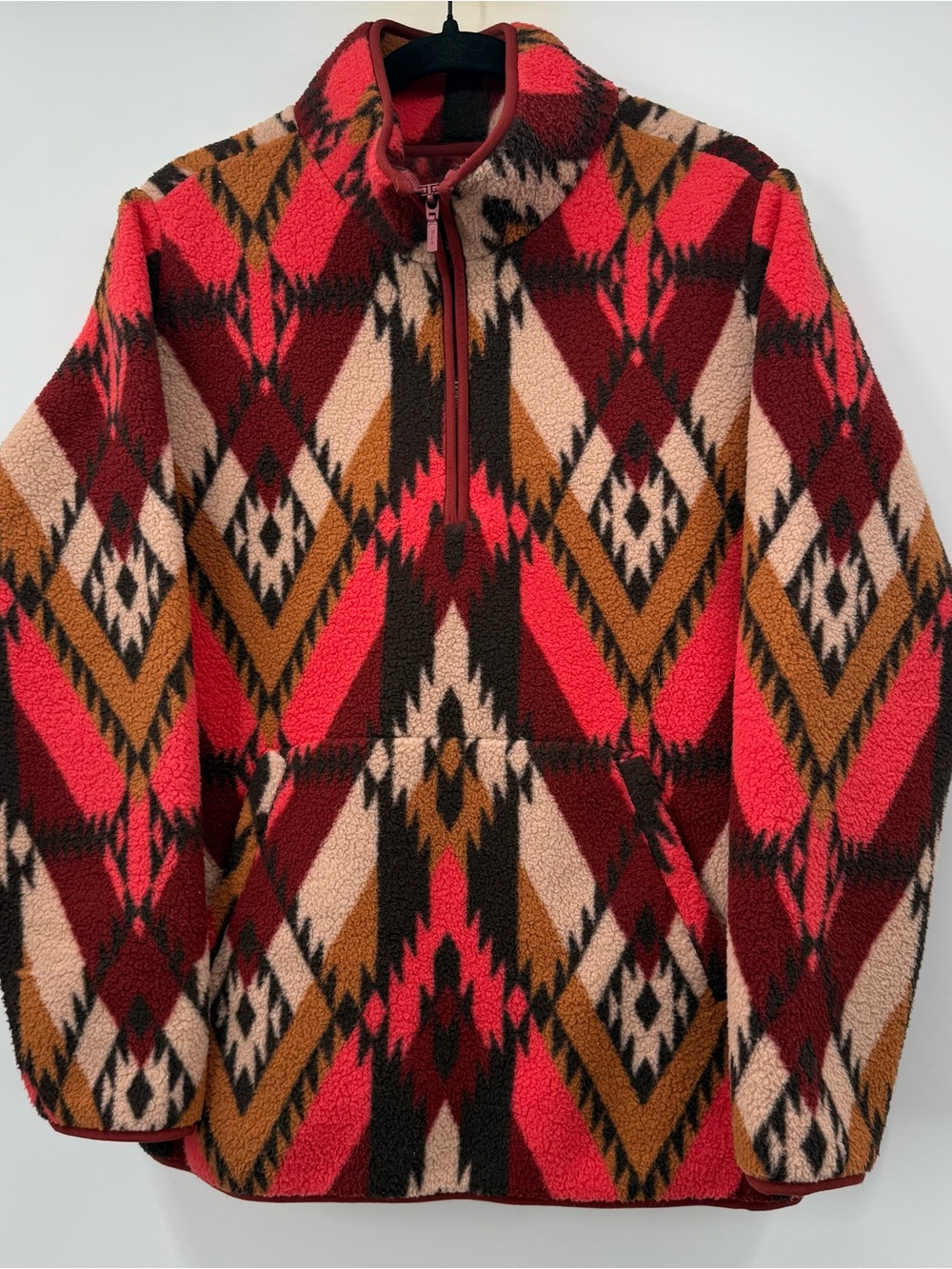 Wrangler Red Geometric Fleece Pullover Sweater